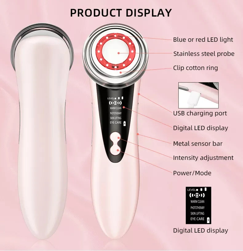 Masajeador Facial 4 en 1 RF EMS con Ultrasonido y LED