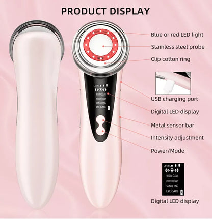 Masajeador Facial 4 en 1 RF EMS con Ultrasonido y LED