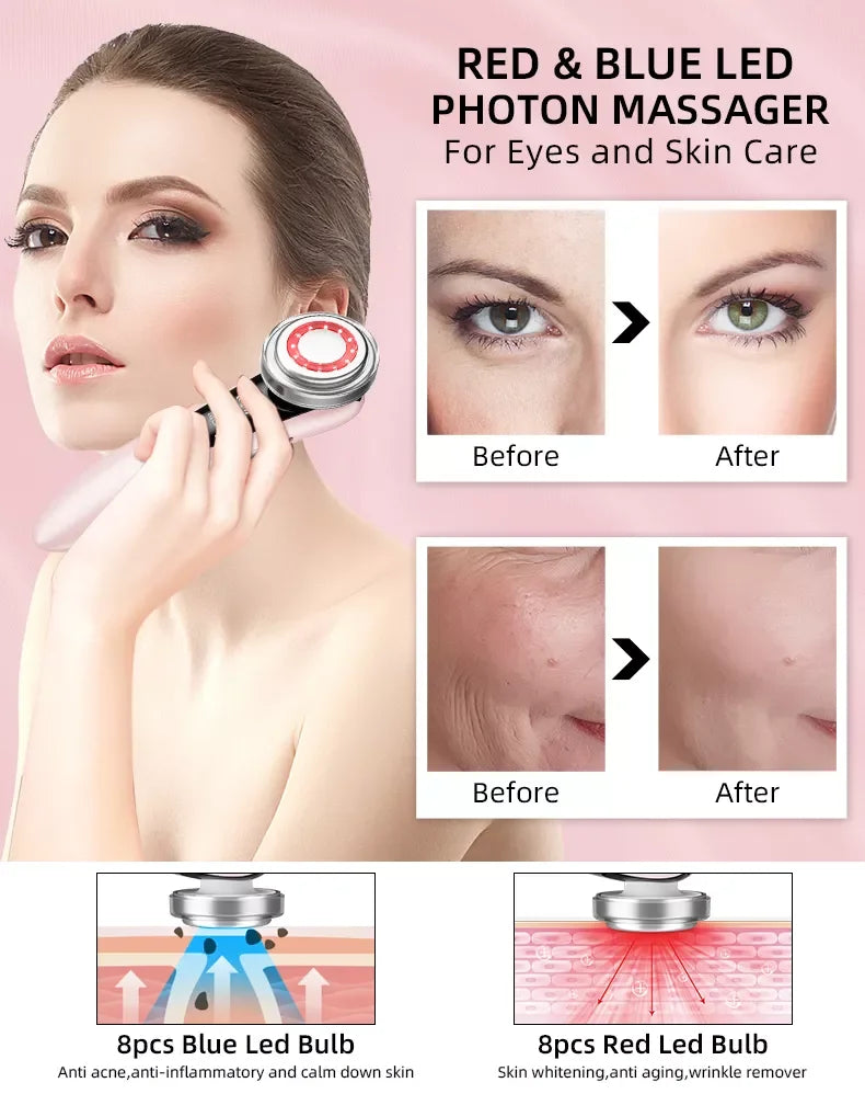 Masajeador Facial 4 en 1 RF EMS con Ultrasonido y LED