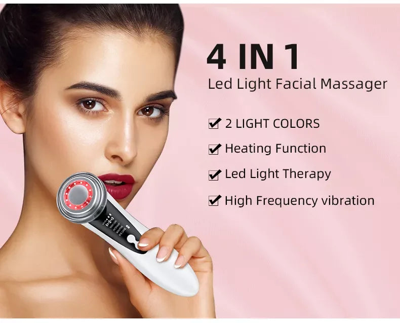 Masajeador Facial 4 en 1 RF EMS con Ultrasonido y LED