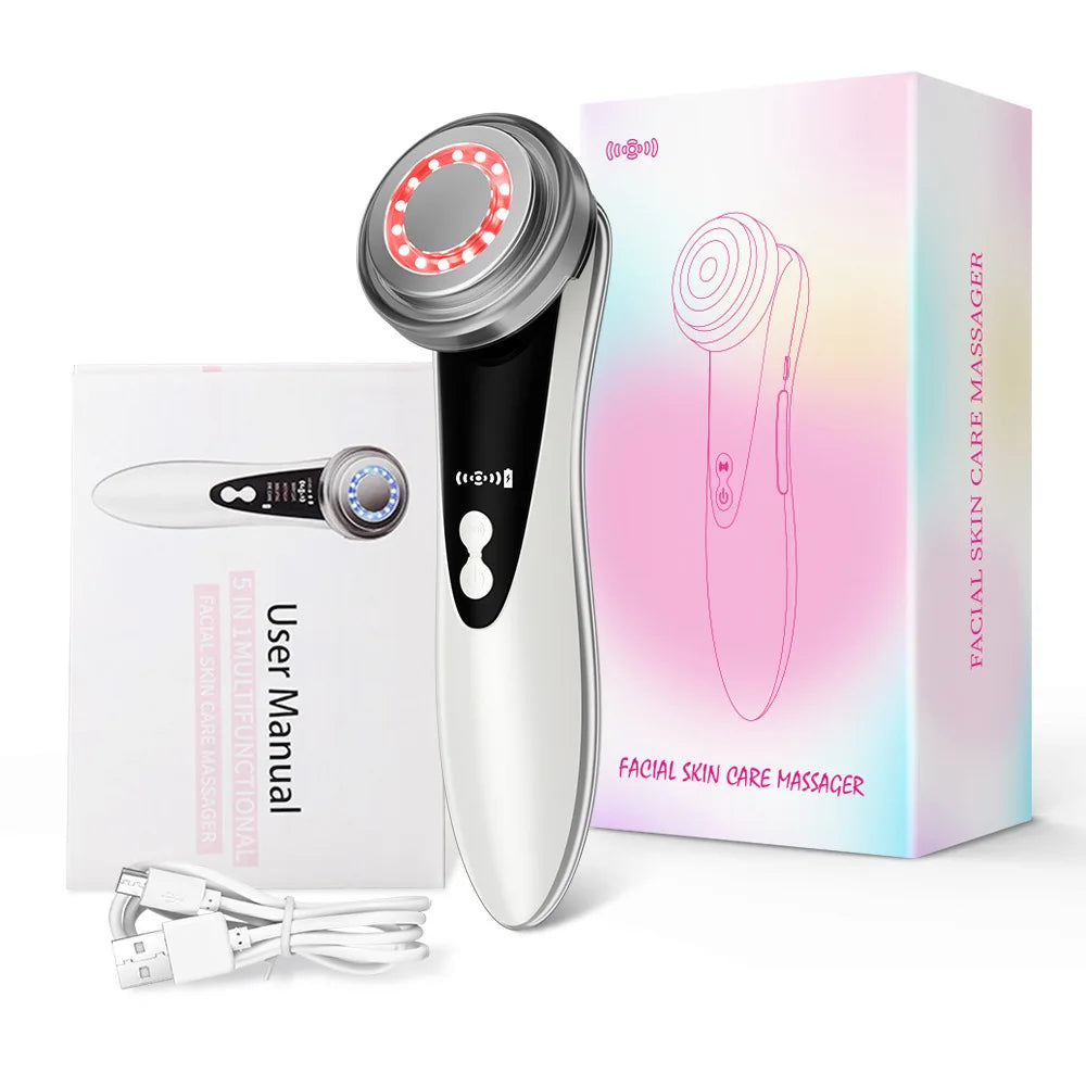 Masajeador Facial 4 en 1 RF EMS con Ultrasonido y LED