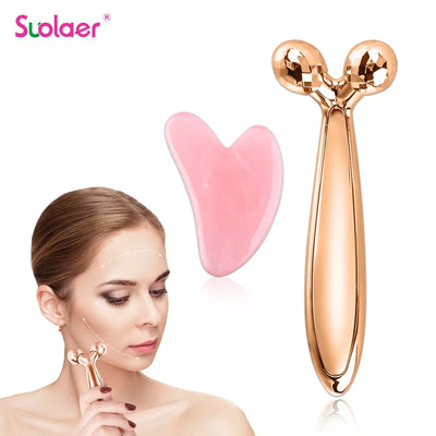 Rodillo Facial 3D en Y + Raspador Gua Sha
